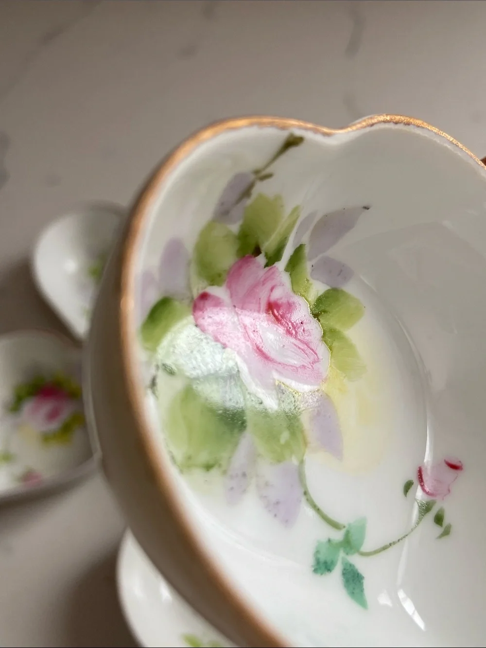 Antique Noritake Heart Butter Pats Hand Painted Roses Set of 6